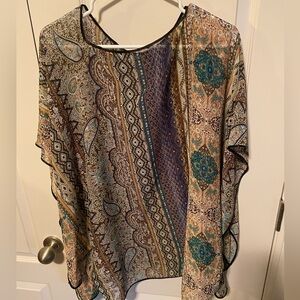 Women's Paisley Pattern Multicolored Poncho Top 100% Polyester
